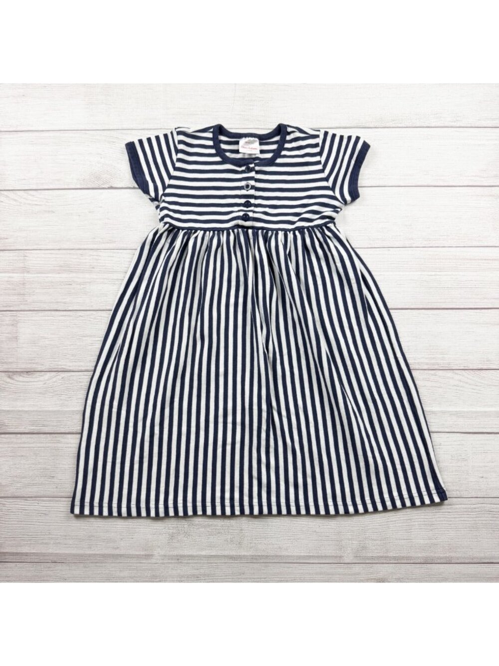 Hanna Andersson Girls Blue White Striped Cotton Short Sleeve Dress 8